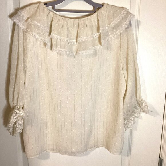 Suomiaoke Women's Blouse Ruffles Feminine Cream Lace Office Business Clothes - Picture 6 of 10